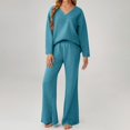 thumbnail image 1 of Women's V-Neck Two Piece Set, Oversized Pullover and Flared Pants, Loose Fit Lounge Set, Brushed Fleece Loungewear Outfit, Jogger Set Sky Blue XXXL, 1 of 5