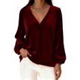 thumbnail image 1 of Women's V Neck Velvet Tops 2026 Elegant Puff Long Sleeve Blouses Loose Fit Dressy Casual Pullover Work Shirts, 1 of 4