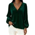 thumbnail image 1 of Women's V Neck Velvet Tops 2026 Elegant Puff Long Sleeve Blouses Loose Fit Dressy Casual Pullover Work Shirts, 1 of 3