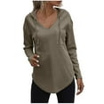 thumbnail image 1 of Women's V Neck Waffle Knit Hoodies with Pockets Solid Casual Long Sleeve Drawstring Tunic Tops Fall Workout Shirts (Khaki,XL), 1 of 5