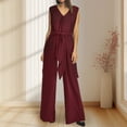 thumbnail image 1 of Women's V Neck Wide Leg Sleeveless Belted Jumpsuit Long Pants Rompers Rompers And Jumpsuits plus All plus Size Jumpsuit for Women Casual Jumpsuit plus Size Jumpsuits Wear for plus Size Womens, 1 of 5