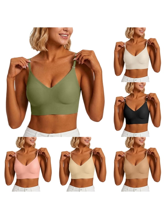 Women's V-Neck Wireless Bra, Adjustable Strap Thin Padded Bralette, Ladies Seamless Comfort Everyday Bra XS-L