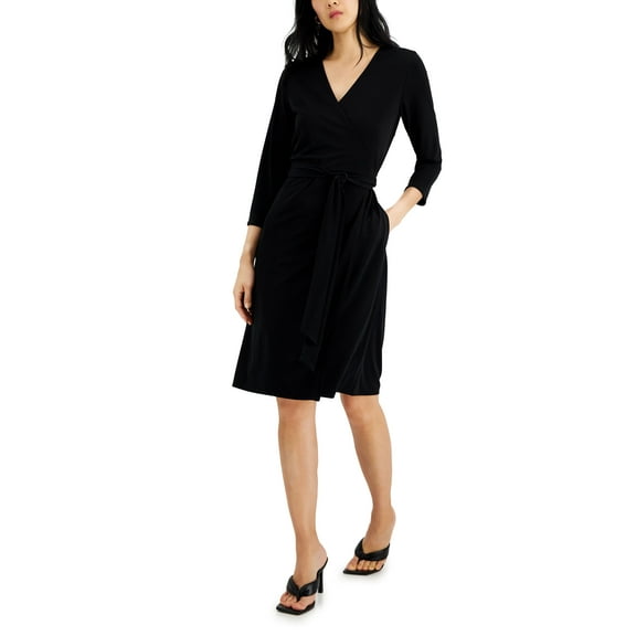 Women's V-Neck Wrap Dress Deep Black XS