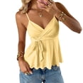 thumbnail image 1 of Women's V Neck Wrap Front Tank Tops for Women Sleeveless Tie Waist Ruffle Hem Casual Summer Blouses Lightweight Breathable Flowy Top Yellow 2XL, 1 of 5