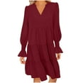 thumbnail image 1 of DailyTrove Women's V-Neck Wrap Midi Dress, Long Sleeve, Casual Office & Date Night Wear, Stretchy Knit Fabric, 1 of 5