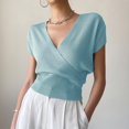 thumbnail image 1 of Women's V-Neck Wrap Short Sleeve Solid Color Cross Knit Sweater, 2XL, 1 of 4