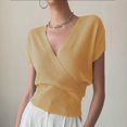 thumbnail image 1 of Women's V-Neck Wrap Short Sleeve Solid Color Cross Knit Sweater, S, 1 of 5