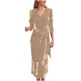 Women's V Neck Wrap Velvet Dress Elegant Long Sleeve Ruched Tie Side