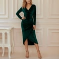 thumbnail image 1 of Women's V Neck Wrap Velvet Long Sleeve Bodycon Ruched Dress (Green S), 1 of 7