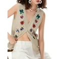 thumbnail image 1 of Women's V-neck Button Christmas Knit Vest Sleeveless Christmas Print Cardigan Tops Crochet Tank, 1 of 6