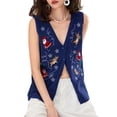 thumbnail image 1 of Women's V-neck Button Christmas Knit Vest Sleeveless Christmas Print Cardigan Tops Crochet Tank, 1 of 6