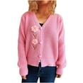 thumbnail image 1 of Women's V-neck Long-sleeved Floral Ornament Knitted Sweater Cardigan, 1 of 4