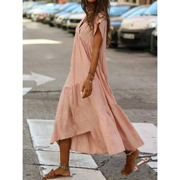 Women's V-neck Loose Irregular Multi-Color Multi-Size Long Dress