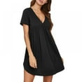 thumbnail image 1 of Women's V-neck Nightgowns Solid Color Short-sleeved Casual Plus Size Pajamas And Home Service, 1 of 6