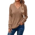 thumbnail image 1 of Women's V-neck Pullover Long Sleeve Button-up Knitted T-shirt Winter Everyday Casual Tops Women's Sweater, 1 of 17