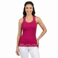 thumbnail image 1 of COUVER Women's Seamless Lace Trim V-Neck Racerback Tank Top, Raspberry, One Size, 1 of 6