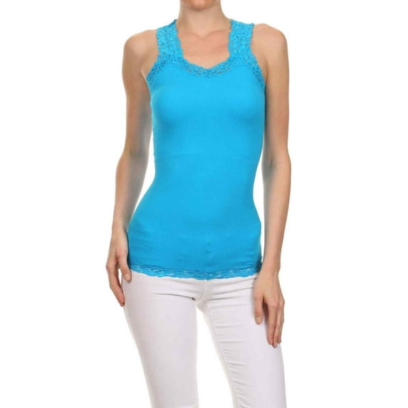 Women's V-neck Racer Back Tank - Turquoise