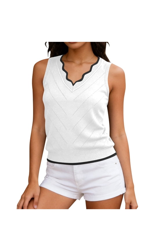 Women's V-neck Ribbed Knit Sleeveless Tank Casual Lightweight Elastic Sweater Vest Streetwear Shopping Shirt Tops
