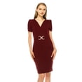 thumbnail image 1 of Women's V-neck Sheath Dress with Buckle Accent and Puff Sleeves - Elegant Office to Even, 1 of 6