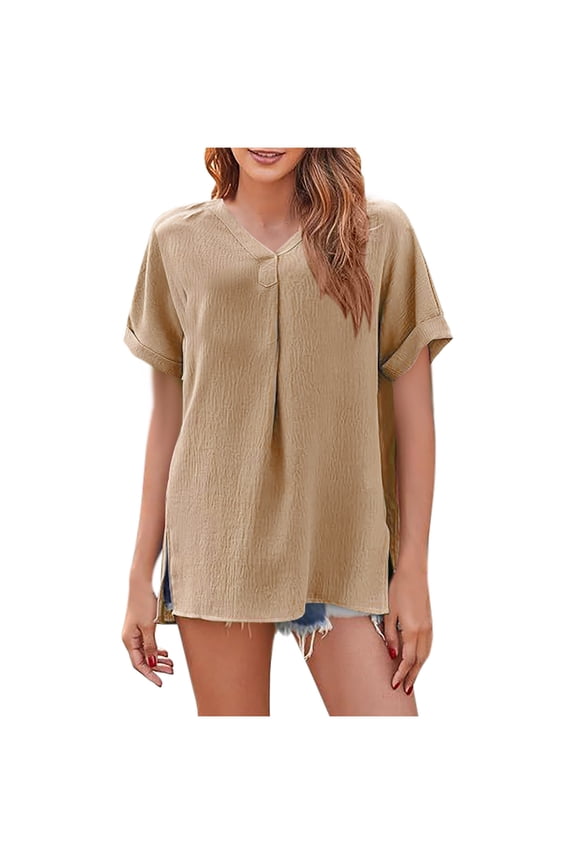 Women's V-neck Short Sleeve Loose Shirt Top - Casual and Comfortable Blouse, Relaxed Fit T-shirt for Everyday Wear, Spring and Summer Fashion, Available in Multiple Sizes and Colors