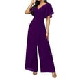 thumbnail image 1 of Women's V-neck Waist Cinched Fashionable Jumpsuit Wide Leg Pants, 1 of 2