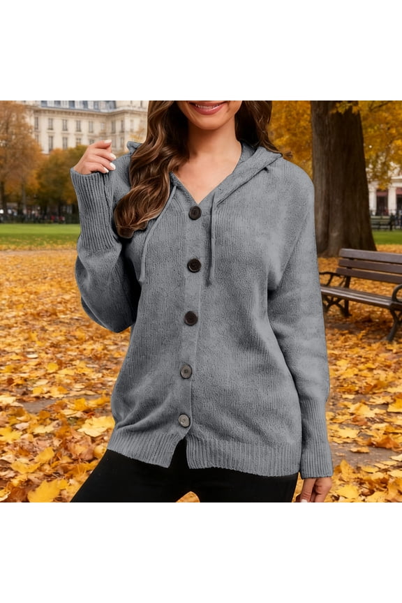 Women's V-sleeve Solid Color Long Sleeved Breasted Knitted Sweater Cardigan