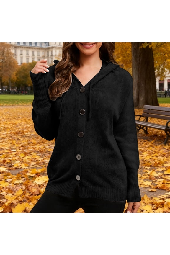 Women's V-sleeve Solid Color Long Sleeved Breasted Knitted Sweater Cardigan