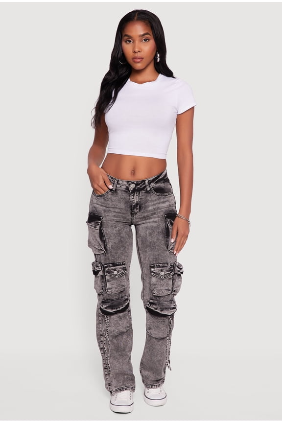 Women's VIP Acid Wash Slim Leg Utility Jeans