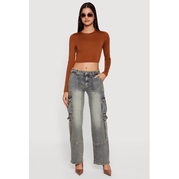 Women's VIP Acid Wash Straight Leg Utility Jeans