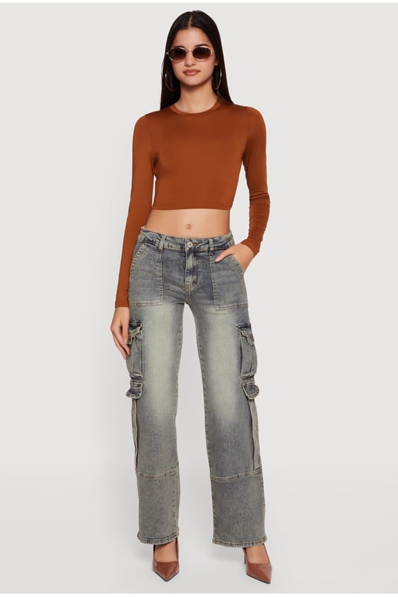 Women's VIP Acid Wash Straight Leg Utility Jeans
