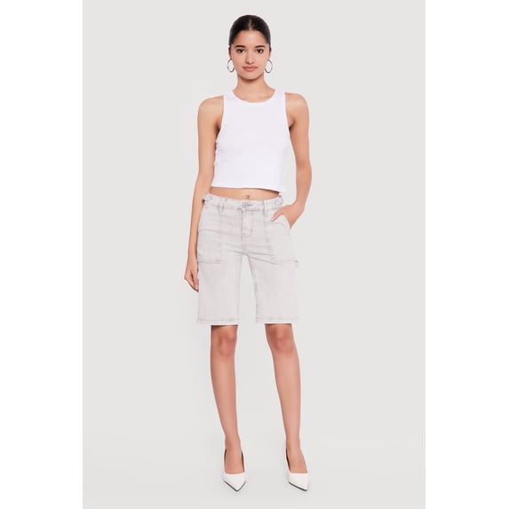 Women's VIP Denim Bermuda Shorts with Strap Detail