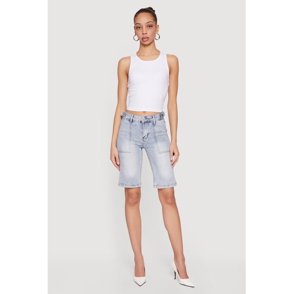Women's VIP Denim Bermuda Shorts with Strap Detail