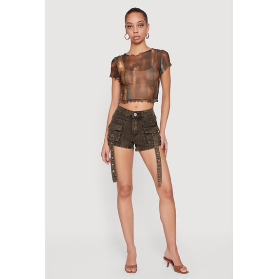 Women's VIP Denim Grommet Strap Detail Cargo Shorts