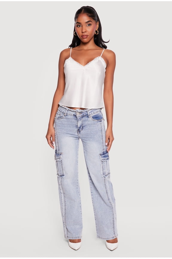 Women's VIP Frayed Cargo Pocket Straight Leg Jeans