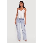Womens VIP Frayed Cargo Pocket Straight Leg Jeans