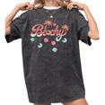 thumbnail image 1 of Women's Vacation Beachy Palm Tree Shell Graphic Comfortable Short Sleeve Washed Tee Black S-2XL Plus Size, 1 of 5