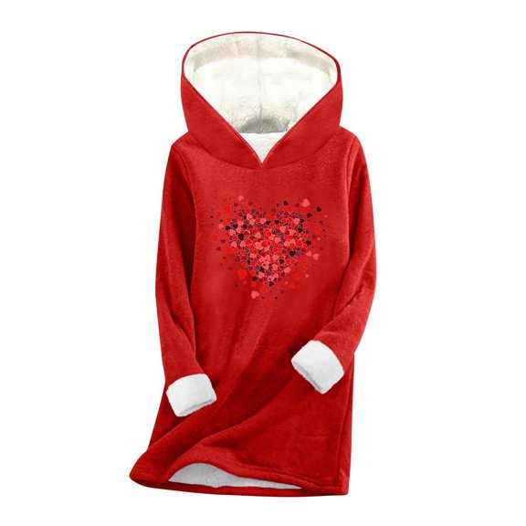 Women's Valentine Base Layer Hoodie Long Sleeve Fleece Lined Printed Underwear Top Red XL