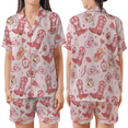 thumbnail image 1 of Women’s Valentine Cowgirl Pajamas Set, Pink Western Boots & Cupid Print Satin Sleepwear, Cute Heart Pattern Loungewear Gift, 1 of 9