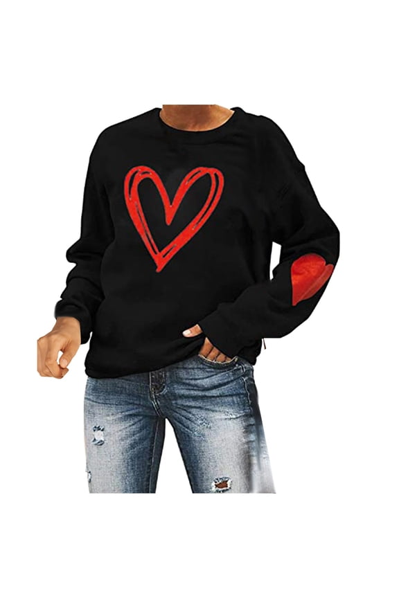 Women's Valentine Day Sweater Solid Color Crew Neck Long Sleeve Tops Classic Lightweight Tunic Pullover Fitting Blouse