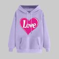 thumbnail image 1 of Women's Valentine Heart Print Sweatshirt Hooded Pullover Tops Long Sleeved Comfortable Sweatshirt Purple L, 1 of 5