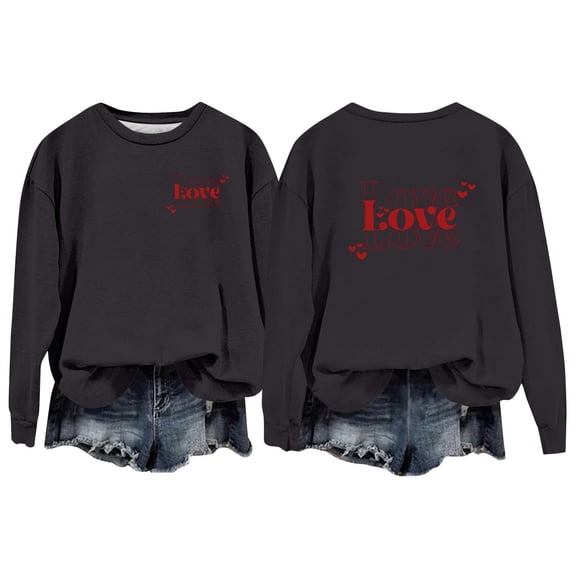 Women's Valentine Pullover Love Heart Crewneck Casual Shirts Long Sleeve Spring Valentine's Day Graphic Sweatshirts Navy 2XL