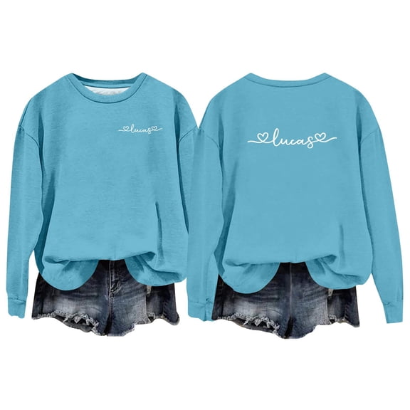 Women's Valentine Sweatshirts Love Heart Crewneck Valentine's Day Shirts Long Sleeve Warm Casual Tops Light Blue L