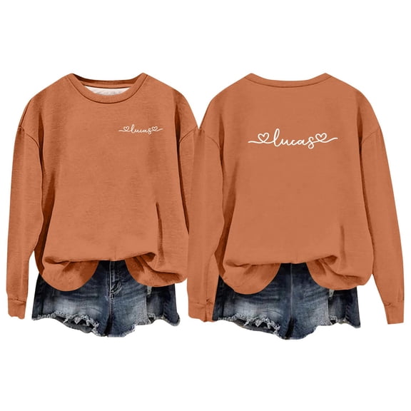 Women's Valentine Sweatshirts Love Heart Long Sleeve Casual Pullover Crewneck Spring Valentines the Day Tops Light Brown S