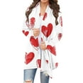 thumbnail image 1 of Women's Valentine's Coat Long Sleeve Heart Print Tunic Lounge Cardigan Top White-2 M, 1 of 4