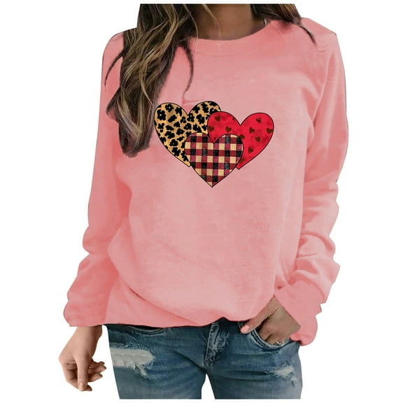 Women's Valentine's Day Blouses Top Long Sleeve Shirts for Women Valentine's Day Printed Shirt Casual Crew Neck Pullover Tops