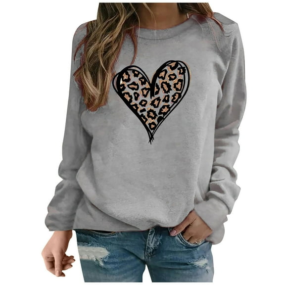 Women's Valentine's Day Sweatshirts Fashion Print Shirt Round Neck Long Sleeve Blouses Pullover Casual Sweat Shirts Top