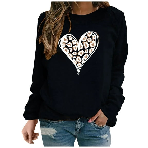 Women's Valentine's Day Sweatshirts Fashion Print Shirt Round Neck Long Sleeve Blouses Pullover Casual Sweat Shirts Top