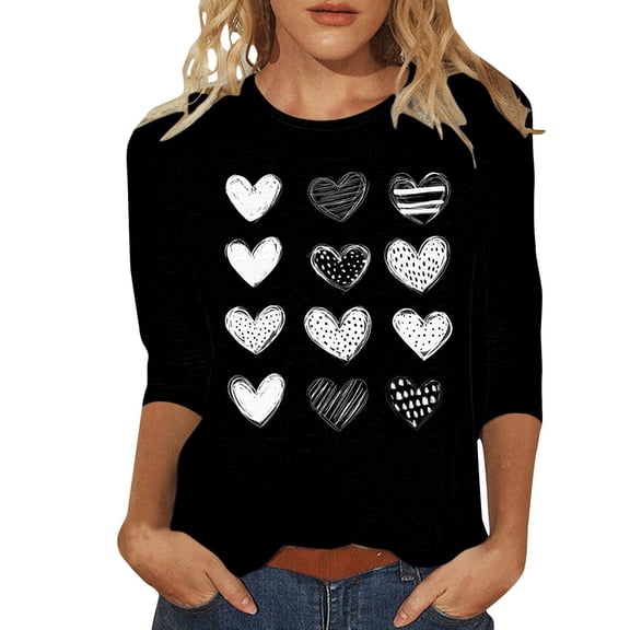 Women's Valentine’s Day Casual T-Shirt, Valentine Tie Dye Sweatshirt Valentine's Day Crewneck Blouse Oversized Valentine's Day Graphic 3/4 Sleeve Top Sweatshirt for Women