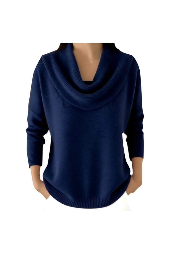 Women's Valentine's Day Cowl Neck Knit Sweater, Elegant Holiday Sweaters for Women Long Sleeve Valentine's Day Knit Pullover Soft Cowl Neck Knit Pullover Womens Holiday Sweaters, Navy 3XL