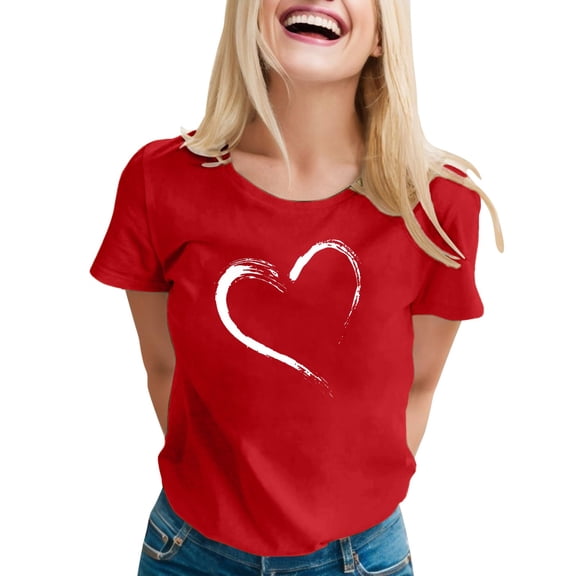 Women's Valentine's Day Cute Crewneck Short Sleeved T Shirt Top
